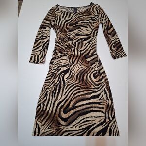 Bisou Bisou long sleeve Animal print dress with twisted waist Bodycon Size 8